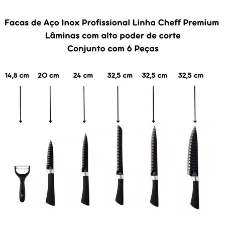 Imagem de Conjunto de Facas Profissional Aço Inox Chef Premium 6 Peças