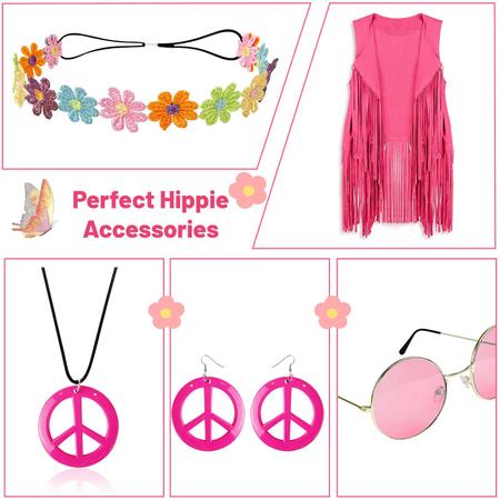 Imagem de Conjunto de fantasias hippie FunMular, roupas dos anos 60 e 