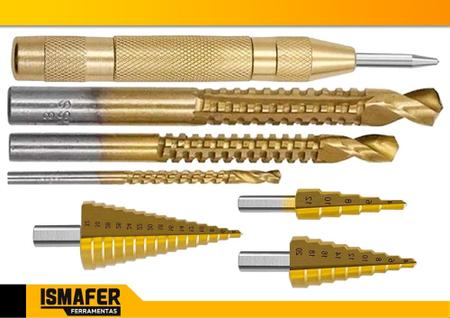 Conjunto De Furadeira Espiral Groove Step De 7 Pçs C/ Estojo - FORÇA CHINESA Imagem de Conjunto De Furadeira Espiral Groove Step De 7 Pçs C/ Estojo - FORÇA CHINESA
