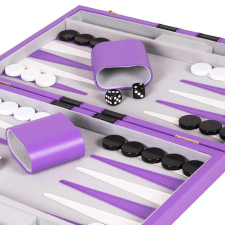 Imagem de Conjunto de gamão Crazy Games Classic com estojo de couro roxo