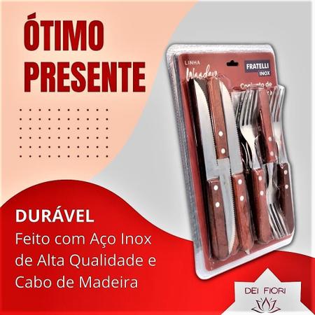 Conjunto 12 Pçs Garfo e Faca Cabo Madeira Tramontina Inox