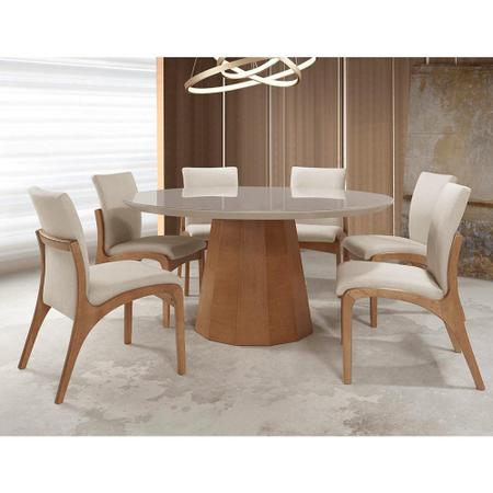 Conjunto De Jantar Hércules C/ Mesa De Jantar 160cmx90cm Tampo Em Laca e  Vidro Off White / Capuccino + 6 Cadeiras Estofadas Facto Cinza / Capuccino  - attraktiva