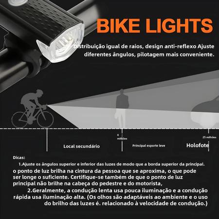 Imagem de Conjunto De Luz De Bicicleta Recarregável USB Com Luz Dianteira E Traseira 3 Modos De Fácil