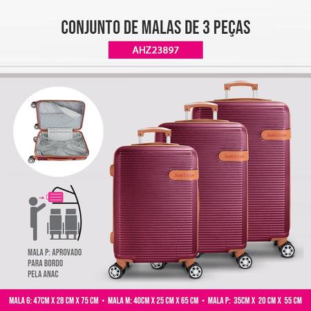 Imagem de Conjunto de Malas 3 Peças Premium Vinho - Jacki Design