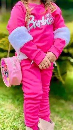 Conjunto Infantil Barbie Roupa Legging Menina Rosa Inverno