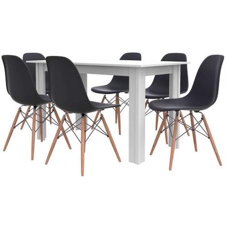 Imagem de Conjunto de Mesa Cogma com 6 Cadeiras Eames Base Madeira Branco e Preto