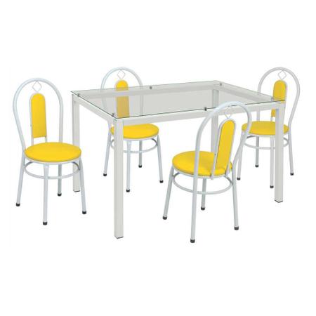 Imagem de Conjunto de Mesa com 4 Cadeiras Kiara material sintético Branco e Amarelo