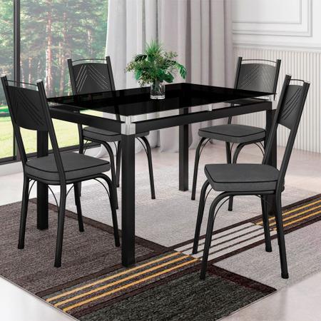 Imagem de Conjunto De Mesa Com 4 Cadeiras Malva Tampo De Vidro 107cm SF Preto Fosco Assento Cinza Andorinha Artefamol