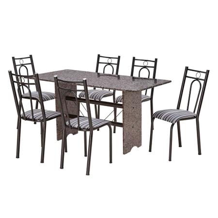 Imagem de Conjunto de Mesa com 6 Cadeiras Pietra Craqueado Preto e Listrado Branco e Preto