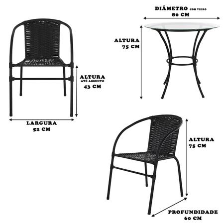 Imagem de Conjunto de Mesa com tampo 4 Cadeiras Happy Hour Varanda Área Sacada Edícula Empilhável Preta