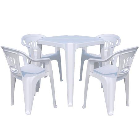 Conjunto de 1 Mesa com 4 Cadeiras sem Braço Branco Gelo REI DO PLÁSTICO