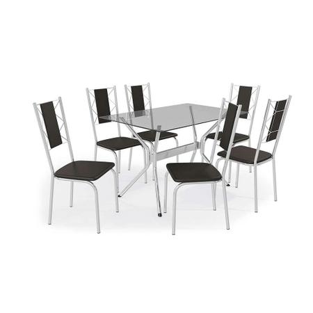 Imagem de Conjunto de Mesa de Cozinha com 6 Cadeiras Bianca Preto e Cromado