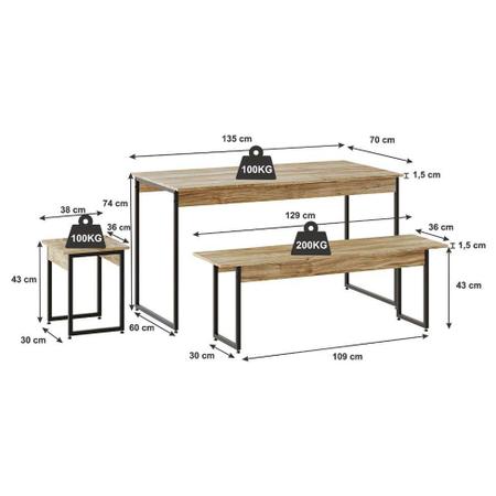 Imagem de Conjunto de Mesa de Jantar com 2 Bancos e 2 Banquetas Studio Carvalho e Preto