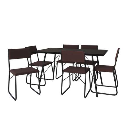 Imagem de Conjunto de Mesa de Jantar com 6 Cadeiras Angra Suede Marrom e Preto 150 cm