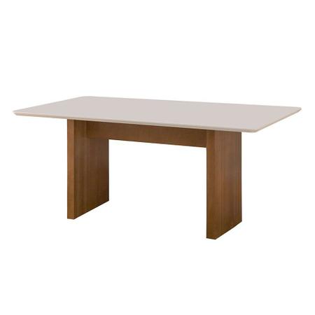 Imagem de Conjunto de Mesa de Jantar com 6 Cadeiras e Tampo de Madeira Maciça Milão Reta I Suede Cinza e Off White