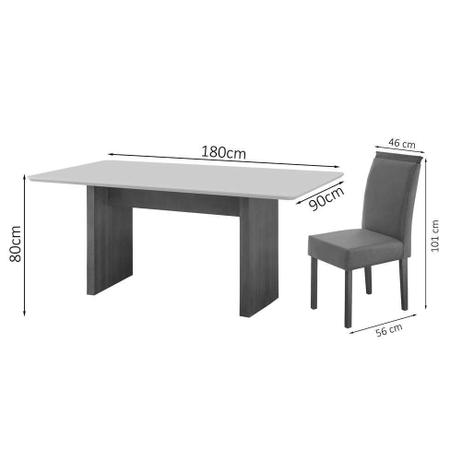 Imagem de Conjunto de Mesa de Jantar com 6 Cadeiras e Tampo de Madeira Maciça Milão Reta I Suede Creme e Off White