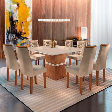 Conjunto De Mesa De Jantar Com 8 Cadeiras Belíssima Suede Liso Off White E  Bege