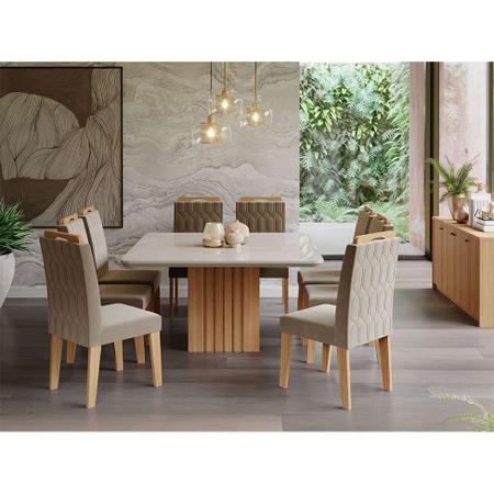 Conjunto De Mesa De Jantar Com 8 Cadeiras Belíssima Suede Liso Off White E  Bege