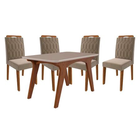 Imagem de Conjunto de Mesa de Jantar com Tampo de Vidro Off White Selena e 4 Cadeiras Paola Suede Joli e Savana
