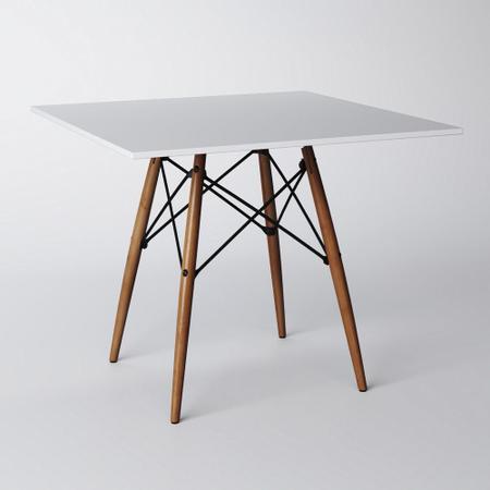 Imagem de Conjunto De Mesa De Jantar Eames Eiffel Quadrada 90cm Tampo De Madeira Branco Com 2 Cadeiras Pretas