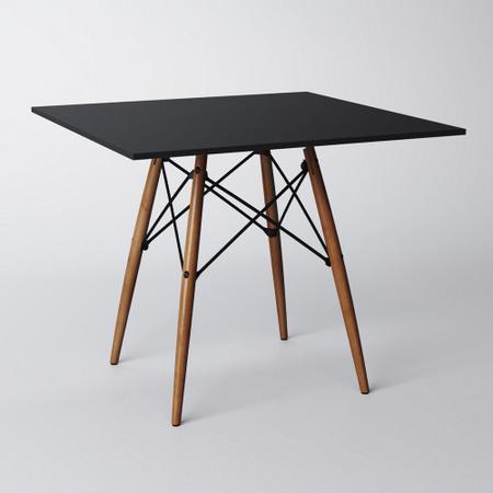 Imagem de Conjunto De Mesa De Jantar Eames Eiffel Quadrada 90cm Tampo De Madeira Preto Com 2 Cadeiras Brancas