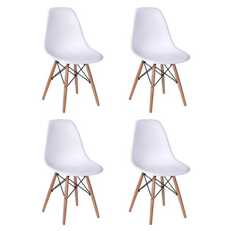 Imagem de Conjunto de Mesa de Jantar Eames Eiffel Quadrada 90cm Tampo de Vidro com 4 Cadeiras Brancas