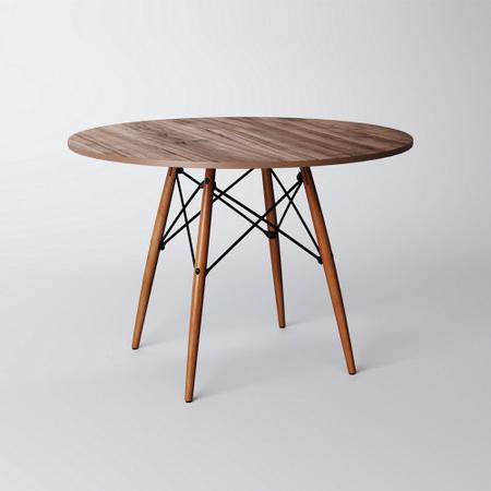 Imagem de Conjunto De Mesa De Jantar Eames Eiffel Redonda 110cm Tampo De Madeira Amêndoa Com 4 Cadeiras Pretas