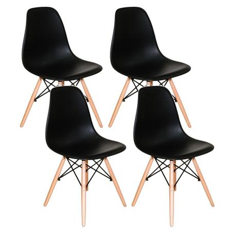 Imagem de Conjunto de Mesa de Jantar Eames Eiffel Redonda 90 cm Tampo de Madeira Preto com 4 Cadeiras Pretas P