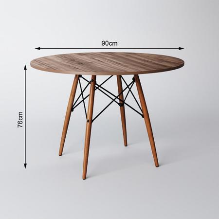 Imagem de Conjunto De Mesa De Jantar Eames Eiffel Redonda 90cm Tampo De Madeira Amêndoa Com 2 Cadeiras Pretas