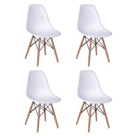 Imagem de Conjunto de Mesa de Jantar Eames Eiffel Redonda 90cm Tampo de Madeira Branco com 4 Cadeiras Brancas