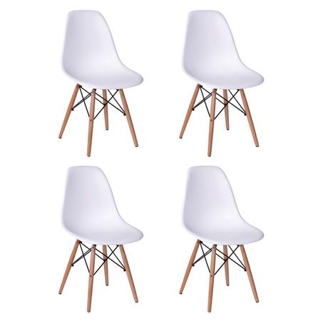 Imagem de Conjunto de Mesa de Jantar Eames Eiffel Redonda 90cm Tampo de Madeira Branco com 4 Cadeiras Brancas