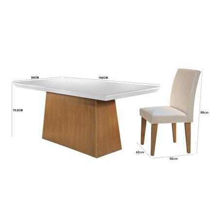 Imagem de Conjunto de Mesa de Jantar Luna I com Vidro e 6 Cadeiras Grécia Veludo Creme e Off White