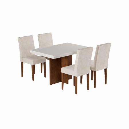 Conjunto de Mesa de Jantar Berlim II com Tampo de Vidro Off White e 4  Cadeiras Grécia Veludo Creme
