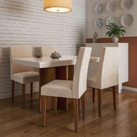 Imagem de Conjunto de Mesa de Jantar Orlando II com Tampo de Vidro Off White e 4 Cadeiras Grécia Veludo Creme