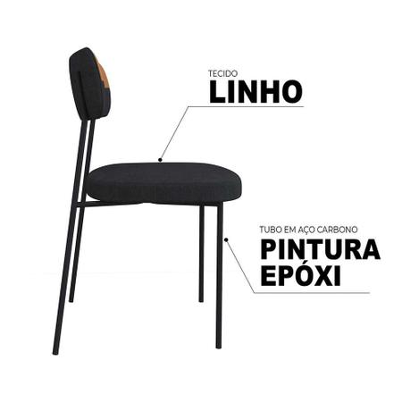 Imagem de Conjunto de Mesa de Jantar Retangular com Tampo Natura Porto e 4 Cadeiras Mona Linho Grafite