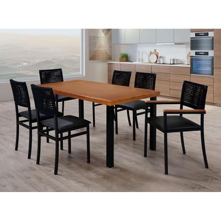 Imagem de Conjunto de Mesa de Jantar Retangular e 6 Cadeiras Madri Preto e Marrom