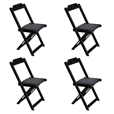 Imagem de Conjunto de Mesa Dobravel de Madeira 120x70 com 4 Cadeiras Preto Estofado Preto