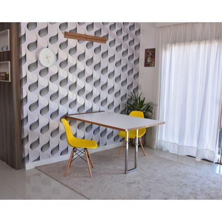 Imagem de Conjunto de Mesa Dobrável Retrátil 1,40 Branco/Noronha Inox + 2 Cadeiras Eiffel - Amarela