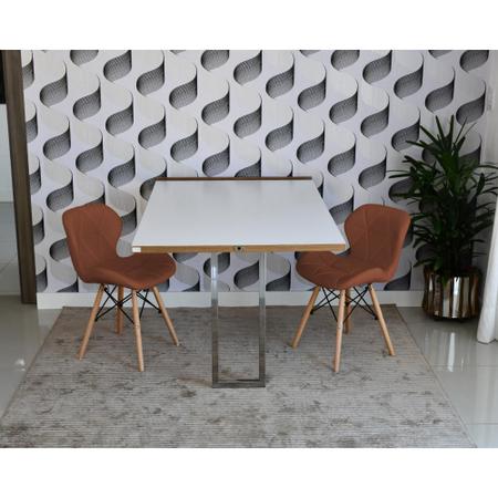 Imagem de Conjunto de Mesa Dobrável Retrátil 1,40 Branco/Noronha Inox + 2 Cadeiras Eiffel Slim - Marrom