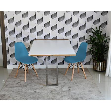 Imagem de Conjunto de Mesa Dobrável Retrátil 1,40 Branco/Noronha Inox + 2 Cadeiras Eiffel - Turquesa