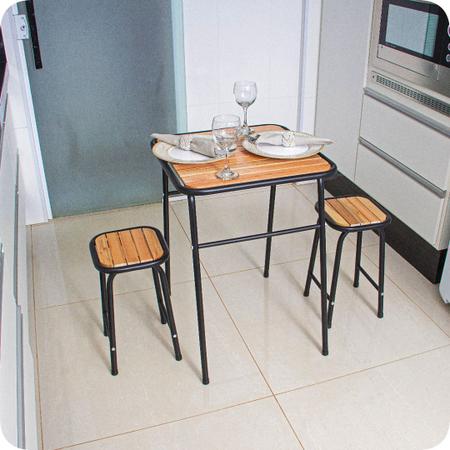 Imagem de Conjunto De Mesa E 2 Bancos Preto Para Cozinha Compacta