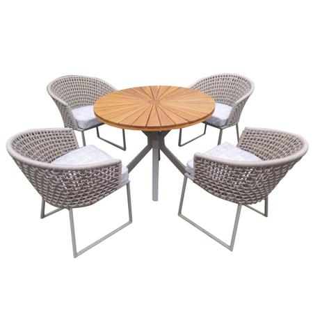 Conjunto de Mesa em Corda Náutica Jasmin - 4 Cadeiras + 1 Mesa - Tecido Duna Cru - New Garden Imagem de Conjunto de Mesa em Corda Náutica Jasmin - 4 Cadeiras + 1 Mesa - Tecido Duna Cru