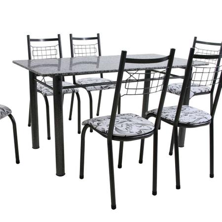 Imagem de Conjunto de Mesa Granada com 6 Cadeiras Lisboa Preto Prata e Branco Floral