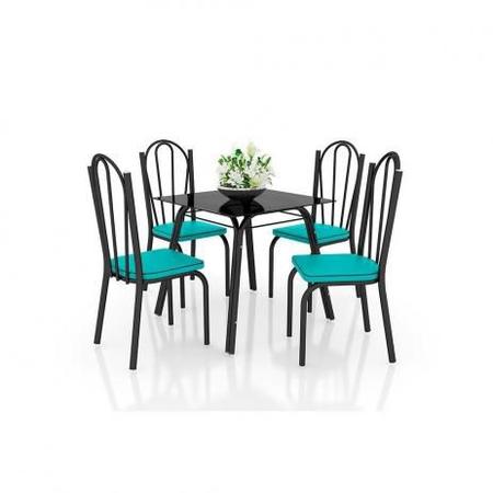 Imagem de Conjunto De Mesa Lotus 75cm Com 4 Cadeiras 121 Artefamol Preto com Azul Turquesa