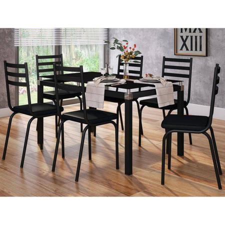 Imagem de Conjunto de Mesa Malva Vidro Preto De 140 cm Com 6 Cadeiras 118 Preto Artefamol