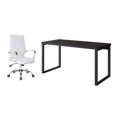Imagem de Conjunto de Mesa Miguel Preta 150 cm com Cadeira de Escritório Diretor Giratória Cleaner Branca