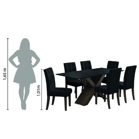 Imagem de Conjunto De Mesa Para Sala de Jantar Dubai 1,80m MDF com 6 Cadeiras Castanho / Preto