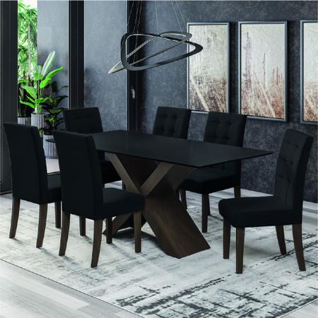 Imagem de Conjunto De Mesa Para Sala de Jantar Dubai 1,80m MDF com 6 Cadeiras Castanho / Preto