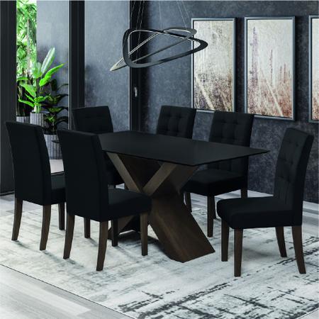 Imagem de Conjunto De Mesa Para Sala de Jantar Preto Dubai 1,60m MDF com 6 Cadeiras Castanho / Preto