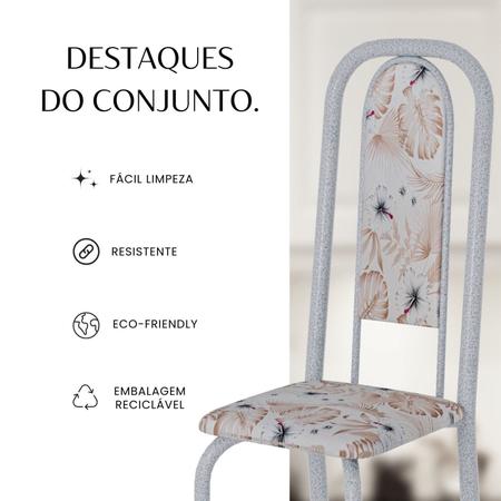 Imagem de Conjunto de Mesa Retangular 120x75cm Tampo Ardósia Indiano 4 Cadeiras Lavínea Botanic Bege / Mart Pérola